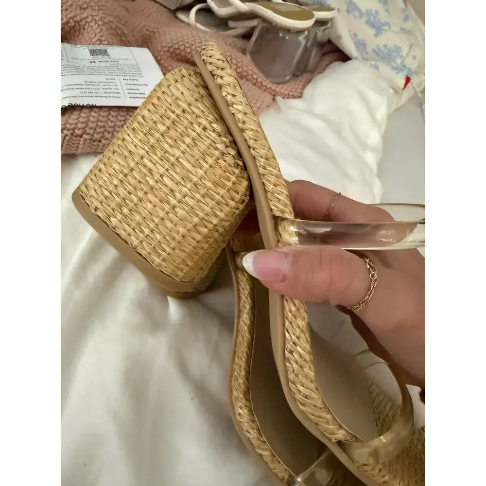 $140 dolce Vita Dual-Strap Wicker Heel Sandals  Size 7.5